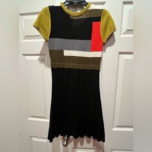 Vince Camuto Multicolor Geometric Knit Dress — Black, Olive, Red, Gray, Yellow